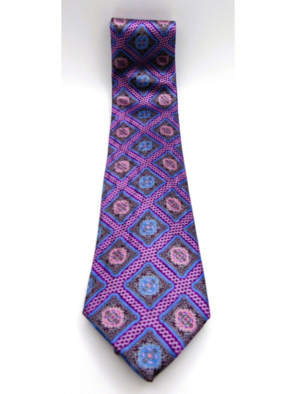 New with Tag Ermenegildo Zegna Purple and Blue Geometric Medallion Silk Tie